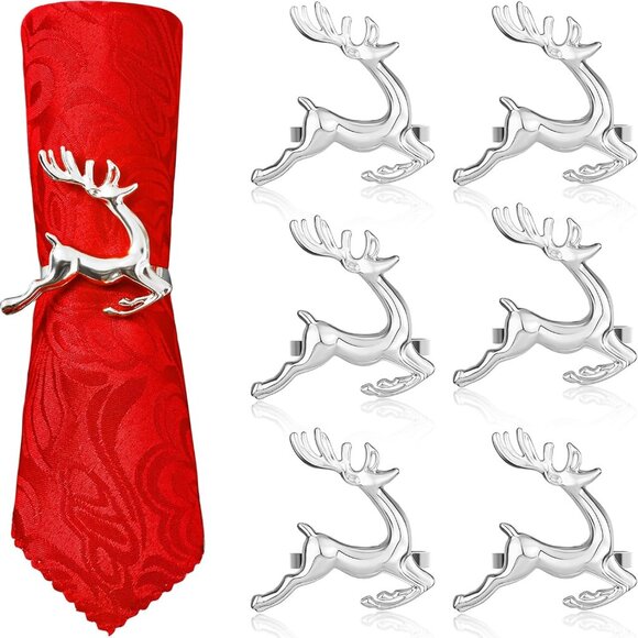 Other - Stylish 6 Pcs Silver Napkin Holders with Reindeer Design for Parties & Weddings